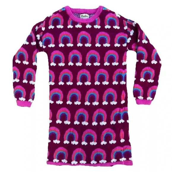 Girls Hatley Rainbow Pink Purple Sweater Dress Size 5 - Picture 1 of 3